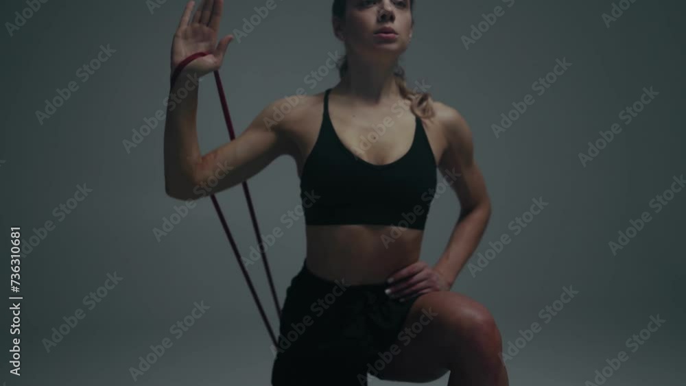 Functional training. Girl doing exercises in cinematic light. Functional training. Girl doing exercises in cinematic light.