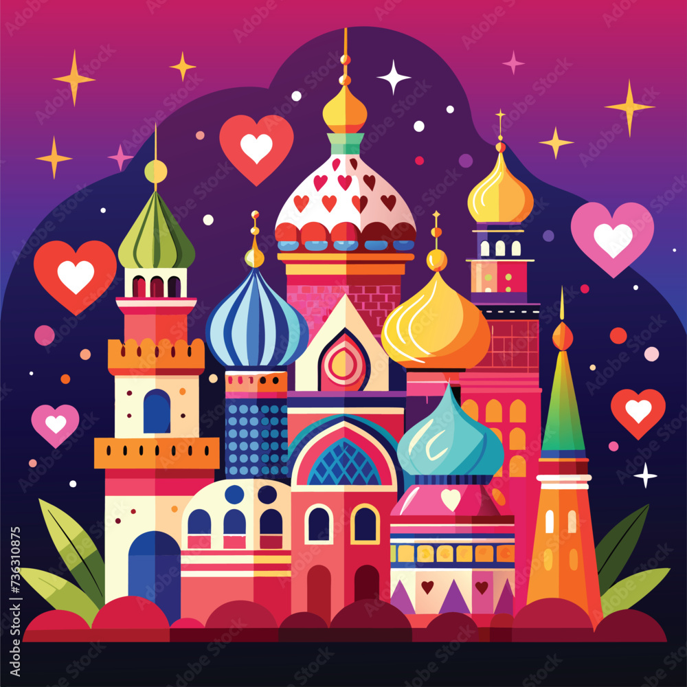 illustration of a castle in winter vector art, cathedral in Rashia vector