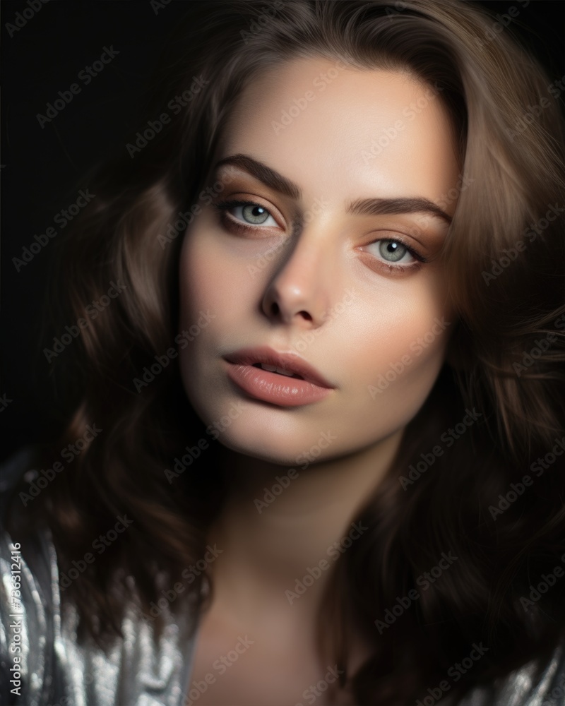Young model's face in daylight. Natural makeup effect of wet skin. Young model's face in daylight. Natural makeup effect of wet skin.