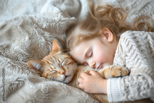 A toddler peacefully napping with a cat