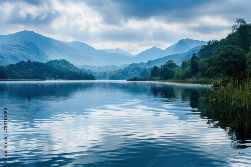 Shoot of A tranquil lake surrounded by mountains
