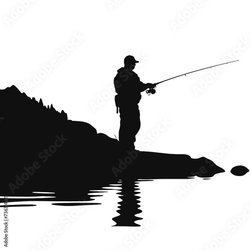 silhouette of fisherman with rod