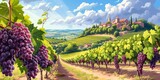 French vineyard in Burgundy with wine tasting, renowned grapes, Bordeaux landscape, serene winery, delectable French wine, and Cabernet grape harvest.