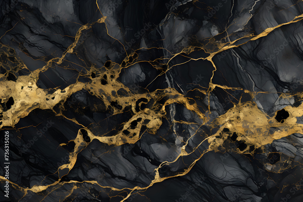 HD Luxury Background with Marble Black and Gold Generative AI,