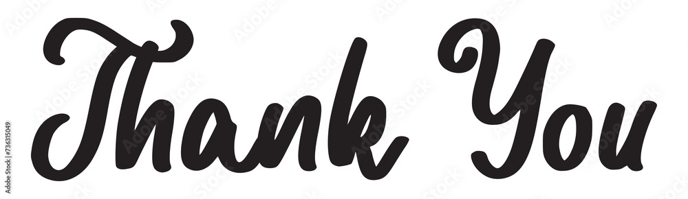 Fototapeta premium Thank you vector lettering. Thank you modern phrase handwritten vector calligraphy with swooshes. Black paint lettering isolated on white background. Postcard, greeting card, t shirt print. in eps 10.