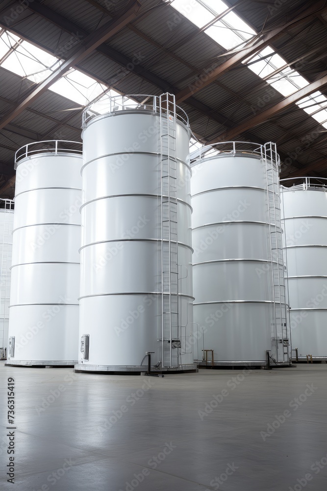 A silent army of steel tanks, their simple yet powerful design serving as a backbone for the indoor industrial operations. A testament to reliability.