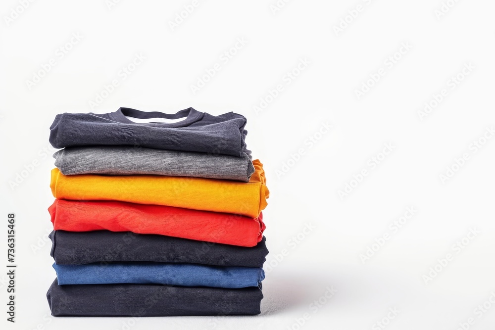 Pile of t shirts on blank backdrop room for text Pile of t shirts on blank backdrop room for text
