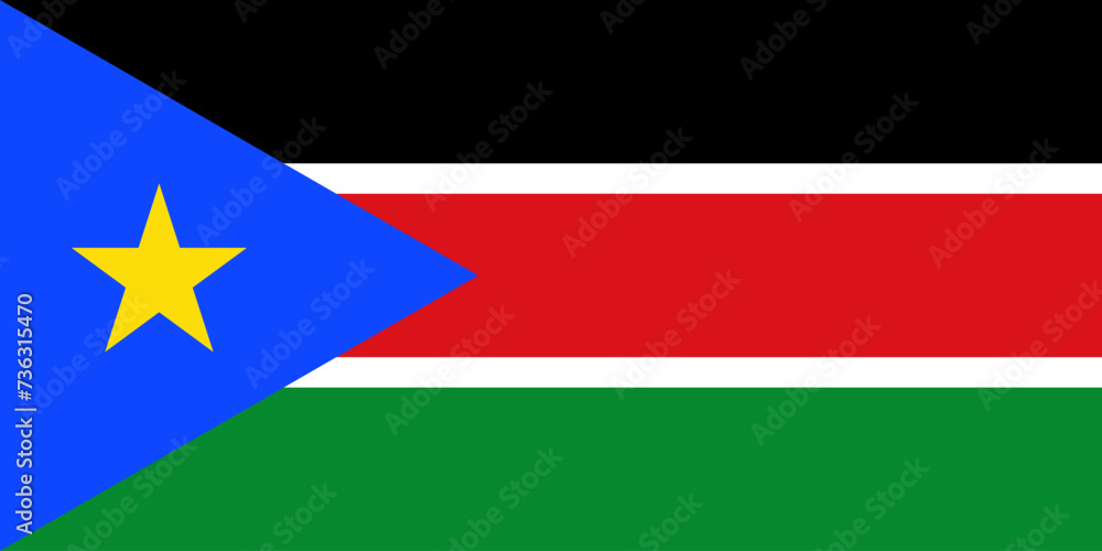 Close-up of black white red and green national flag of African country of South Sudan. Illustration made February 14th, 2024, Zurich, Switzerland. Close-up of black white red and green national flag of African country of South Sudan. Illustration made February 14th, 2024, Zurich, Switzerland.