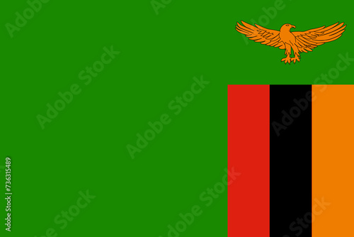 Close-up of national flag of African country of Zambia with eagle. Illustration made February 14th, 2024, Zurich, Switzerland.