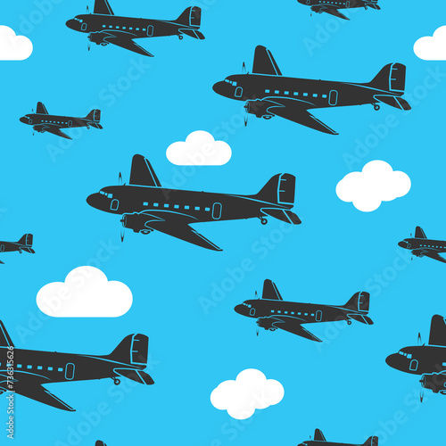 Seamless pattern vector with vintage aircraft  - color