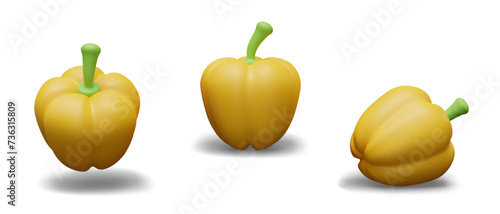 Whole yellow bell pepper with green stem. Bright vegetable for vegetarian dishes