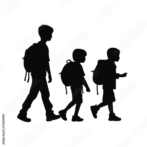 silhouette of school kids walking wearing backpack, back to school concept