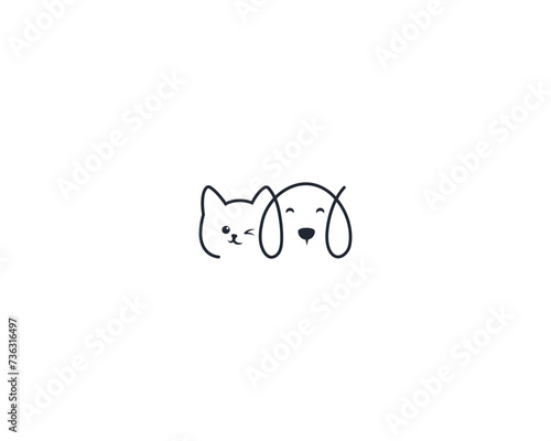 Dog and cat logo design template vector, line of pet logo design suitable for pet shop, store, cafe, business, hotel, veterinary clinic, Domestic animal vector illustration logotype, sign or symbol