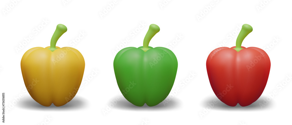 Set of bell peppers of different colors. Green, yellow, red fresh vegetables Set of bell peppers of different colors. Green, yellow, red fresh vegetables
