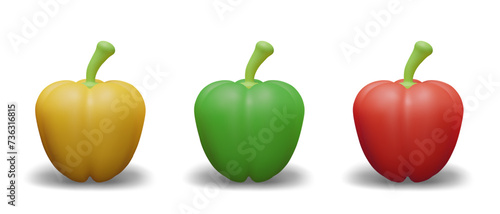 Set of bell peppers of different colors. Green, yellow, red fresh vegetables