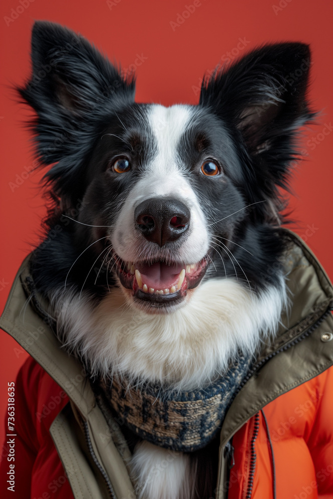 Collie dog smiling and looking at the camera Healing smile, happy, funny, wearing fashionable clothes Wonder and Joy concept Collie dog smiling and looking at the camera Healing smile, happy, funny, wearing fashionable clothes Wonder and Joy concept
