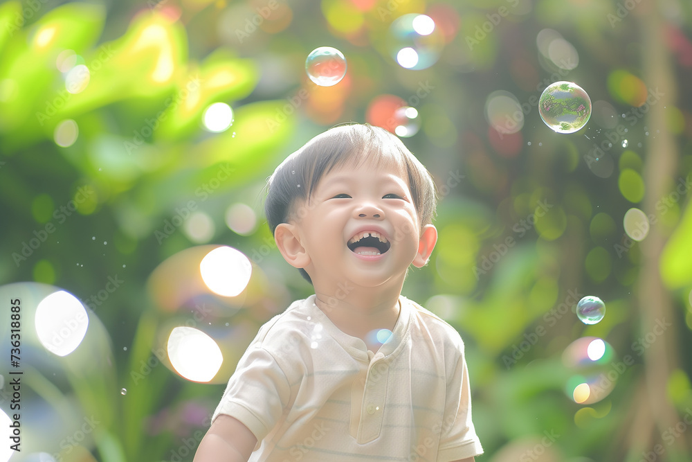 a happy child Having Fun In Garden Wonder and Joy concept a happy child Having Fun In Garden Wonder and Joy concept