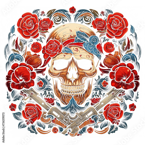 Skull dagger rose vector illustration stock illustration