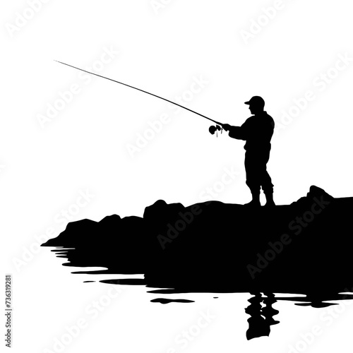 

silhouette of fisherman with rod