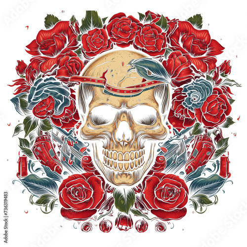 Skull dagger rose vector illustration stock illustration