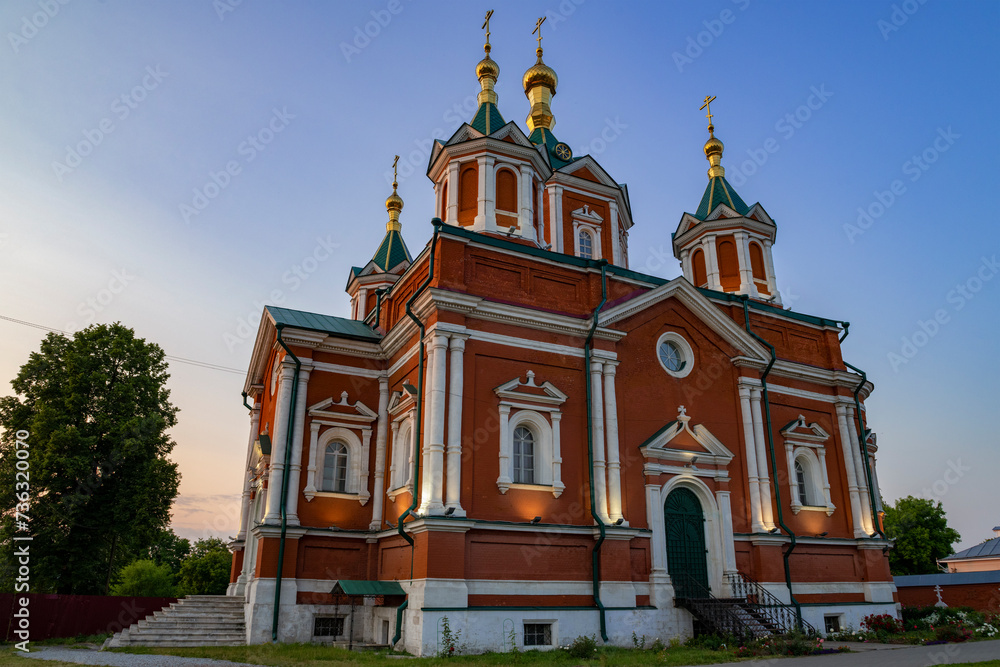 Fototapeta premium Ancient Cathedral of the Exaltation of the Holy Cross (1855) of the Brusensky Assumption Monastery close-up on a June twilight. Staraya Kolomna, Moscow region. Russia
