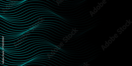 Vector wavy lines form a smooth curve, smooth dynamic blue gradient light isolated on black background for the concept of technology, digital technology, communication, science, music.