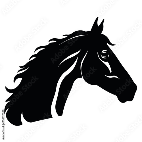 Horse head silhouette icon in black color. Vector template.