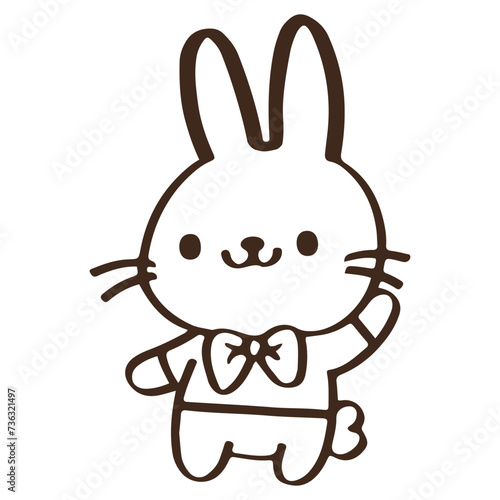 cute Cartoon rabbit stand and wave hello. Easter day. outline vector 