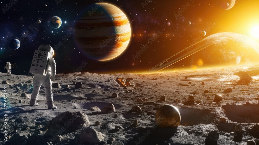Obraz premium visualization of the solar system with human missions to other planets, highlighting the ambition of space exploration