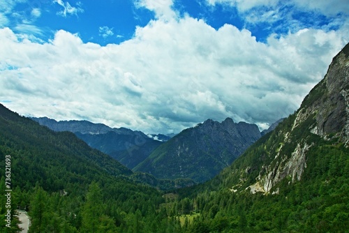 Slovenia - view of the Julian Alps from the footpath to the peak of Vršič