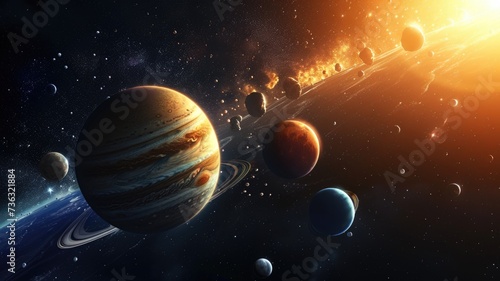 visualization of the solar system with human missions to other planets, highlighting the ambition of space exploration