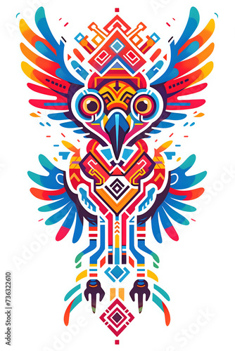 Colorful Geometric Bird Illustration.
This image presents a vivid, geometric illustration of a bird, characterized by its intricate patterns and a spectrum of bright colors.