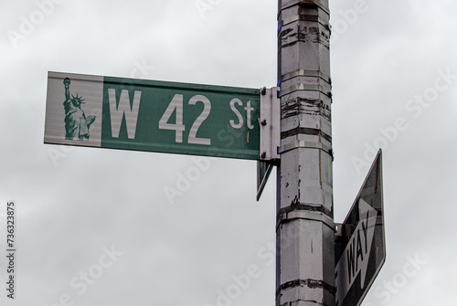 west 42nd street sign on a signpost in midtown manhattan new york city