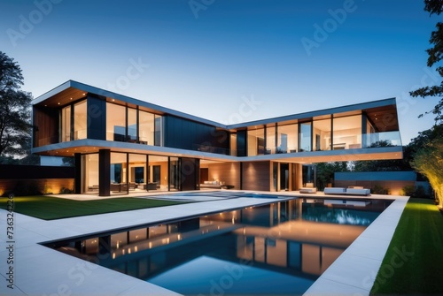 modern house elegance wide shot showcasing clean lines, innovative design by ai generated © Ai creative universe