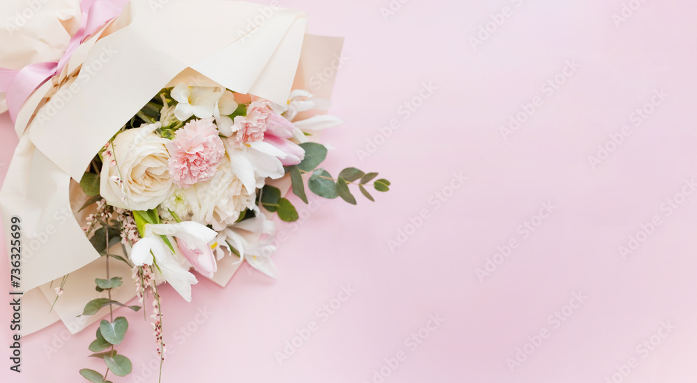 Beautiful bouquet on pink background