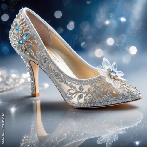 Cinderella's white crystal shoe, shimmering like star by ai generated