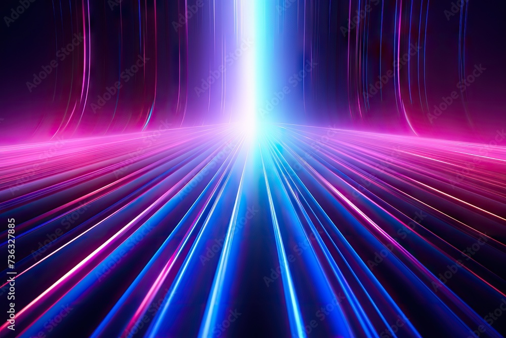 Fototapeta premium Pink and blue vertical neon lines with glowing trails, presenting a luminous and abstract visual experience.