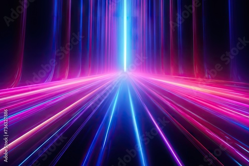 Abstract background with vibrant pink and blue neon lines and glowing trails, exuding energy and contemporary allure.