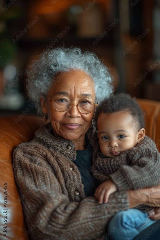 The woman is happy spending time with her grandson in a warm and cozy atmosphere. The woman is happy spending time with her grandson in a warm and cozy atmosphere.