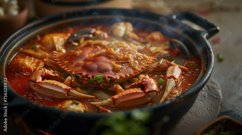 Traditional Korean Spicy Crab Stew with Vegetables and Tofu Traditional Korean Spicy Crab Stew with Vegetables and Tofu