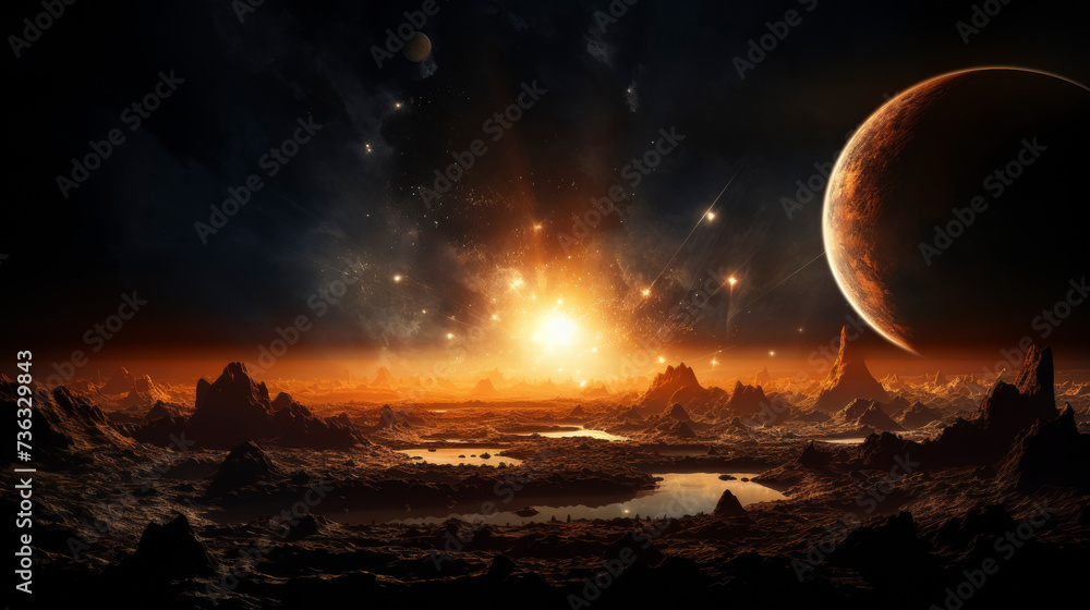 Alien Landscape with Majestic Planetary Rise Alien Landscape with Majestic Planetary Rise