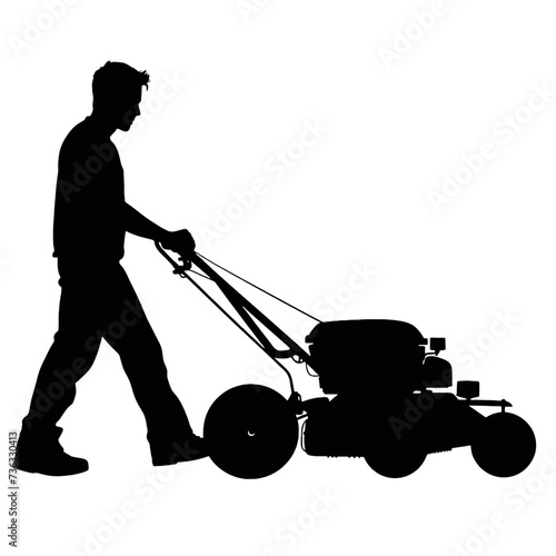 person with mower