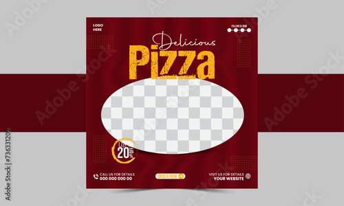 pizza square banner for restaurant or café. Food social media post banner design.