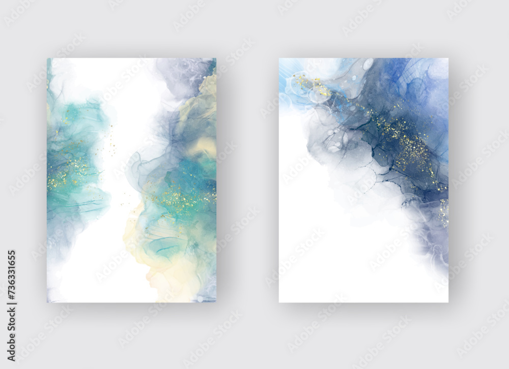 Luxury blue abstract background of marble liquid ink art. Vector illustration.