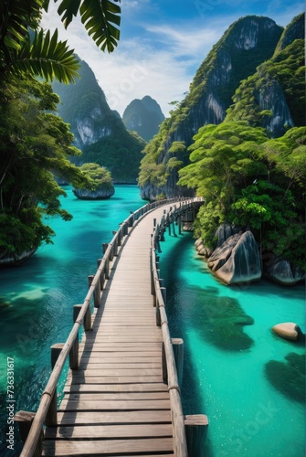 Serene beauty of Koh Nangyuan's wooden bridge in Surat Thani by ai generated