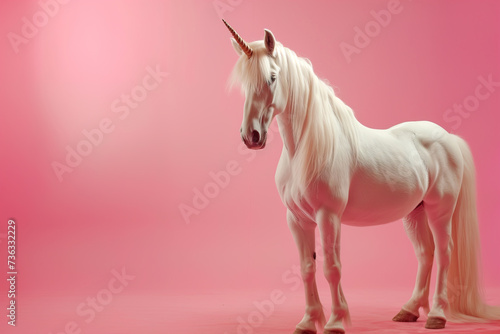 Unicorn on pink background. Mythical creature.