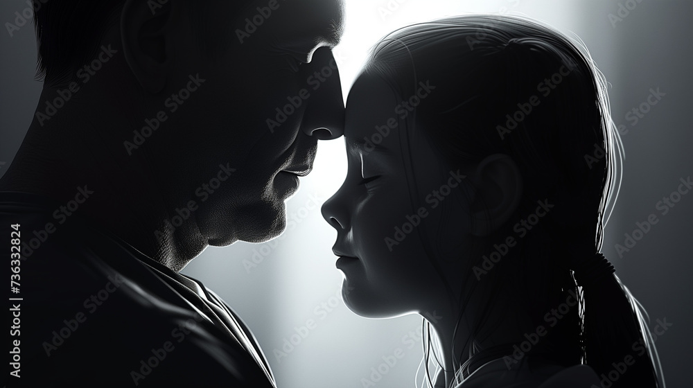 Intimate Silhouette of Couple, close-up silhouette of a man and woman, their faces nearly touching, conveys a moment of intimacy and connection