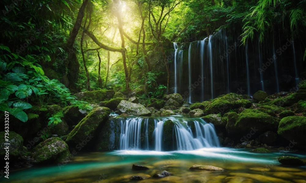 Jungle waterfall cascade in tropical rainforest, amazing nature Jungle waterfall cascade in tropical rainforest, amazing nature