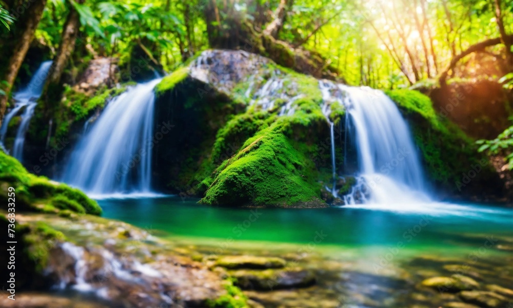 Obraz premium Jungle waterfall cascade in tropical rainforest, amazing nature