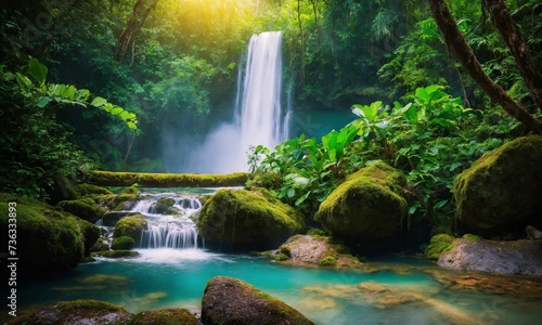 Jungle waterfall cascade in tropical rainforest, amazing nature © Dompet Masa Depan